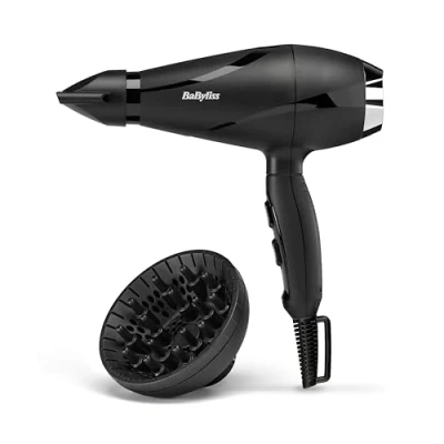 Imagen de Secador Babyliss Shine Pro 2200 W, 3 temperaturas, 2 velocidades, Aire frío, Iónico, Hecho en Italia, Difusor incluido, 6713DE, Negro