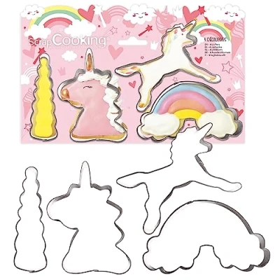 Imagen de ScrapCooking 2088 Cortador de galletas acero inoxidable con 4 moldes unicornio para pequeños pasteles