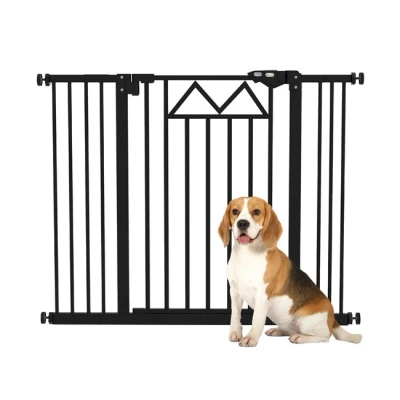 Imagen de PawHut Barrera de Seguridad Extensible para Mascotas con Cierre Automático Sistema Doble Bloqueo y 2 Extensiones Puerta Pasillo Escalera 74 100x76 cm Negro