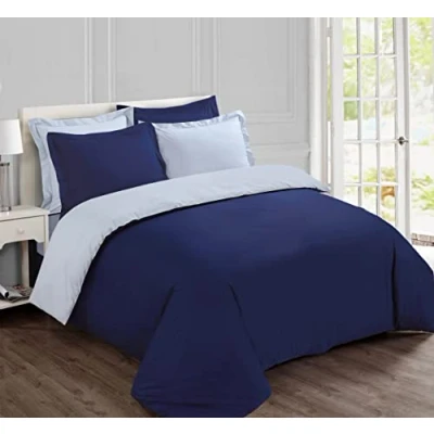 Imagen de VISION Juego de Cama Reversible Bicolor Azul Marino/Gris Funda nórdica 240 x 220 cm con 2 Fundas Almohada para King 100% algodón
