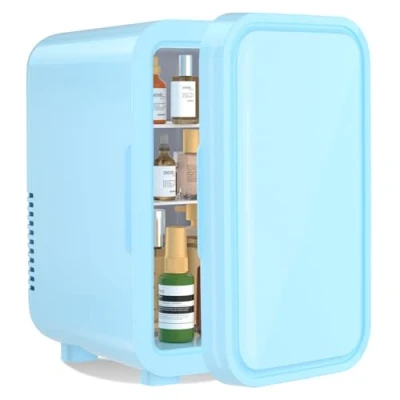 Imagen de YASHE Mini nevera de 6 litros/8 latas, 220 240 V CA/CC, Refrigerador termoeléctrico portátil, para dormitorio, cuidado la piel, bebidas, oficina, dormitorio y coche, Azul