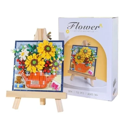 Imagen de Viechoes Bloques de Construcción Ramo Flores,Girasol Flore Artificiales,Decoración del Hogar Plantas Artificiales,Decoraciones Florales Bricolaje para oficinas y hogares
