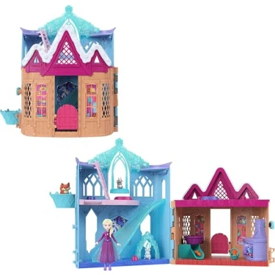 Imagen de Mattel Disney Frozen Storytime Stackers Elsa Conjunto de juego con muñeca pequeña, 10 zonas juego, 3 animales y 8 accesorios, inspirado en &#039;Animals of Arendelle&#039;, JFG28