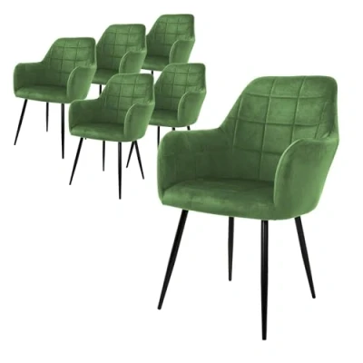 Imagen de ML Design Set 6x Sillas de Comedor Verde Salvia Asiento Moderno Tapizado Terciopelo Patas Metal Negras con Respaldo y Reposabrazos Ergonómicos Sillón para Salón Oficina Dormitorio Cocina