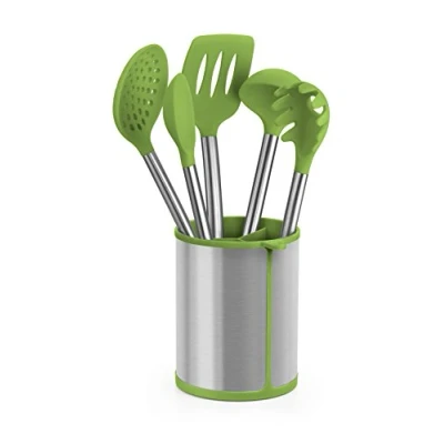 Imagen de BRA Prior Conjunto de 5 Utensilios Cocina y carrusel Compuesto Aptos para el Contacto con los Alimentos, Acero Inoxidable 18/10 Silicona, Verde, 14.5x15x37.5 cm