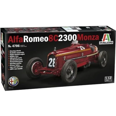 Imagen de Italeri Maqueta de Alfa Romeo 8C 2300 Monza Nuvolari, escala 1:12, modelo, manualidades, hobby, pegado, kit construcción plástico, detallado, color plateado (IT4706)