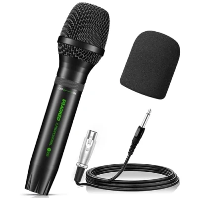 Imagen de Aokeo Micrófonos dinámicos de karaoke, Micrófono A350 para cantar con cubierta espuma y cable XLR 16.4 pies. mano compatible altavoz, máquina, amplificador, voz mezcladora, boda