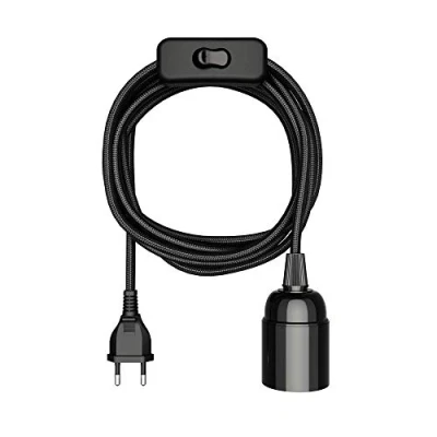 Imagen de ledscom.de cable textil LEHA, enchufe, interruptor, negro, 3 m, portalámparas, 1x E27 máx. 60W, Led, Diy, E27, textil, lámpara colgante, enchufe de red, bombilla,