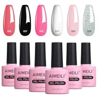 Imagen de AIMEILI Esmaltes Semipermanentes para Uñas en Gel UV LED, Kit de Pintauñas Permanente Soak Off 6 Colores 10ml Set 1