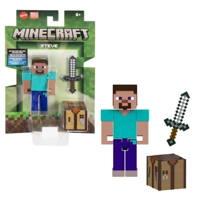 Imagen de Mattel Colección de figuras acción y accesorios Minecraft, escala 3.25 pulgadas con diseño pixelado (los personajes pueden variar)
