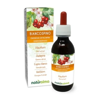 Imagen de Espino blanco (Crataegus oxyacantha o Crataegus laevigata) Yemoderivato sin alcohol de yemas frescas Extracto líquido gotas 120 ml Complemento alimenticio Vegano