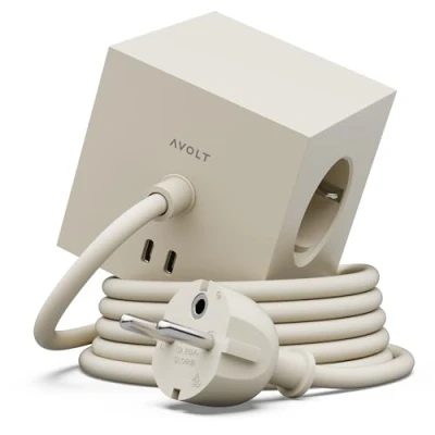 Imagen de Avolt Cube USB C Plug El Primer Multienchufe de Diseño del Mundo Alargador Cargador 3 regletas Enchufes Múltiples y 2 Puertos con Fijación Magnética (Arena, 1.8)