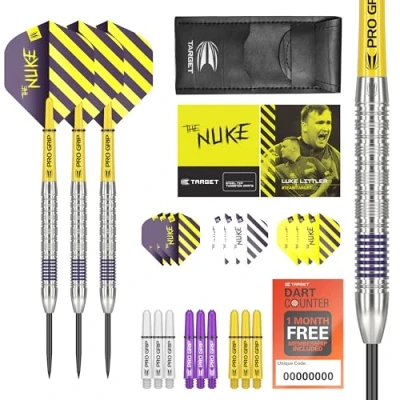 Imagen de Target Darts Luke Littler 80% Juego Dardos Punta Acero Tungsteno, 22G Kit Profesional, Cañas Pro Grip, Plumas Ultra, Funda para Incluida Accesorios