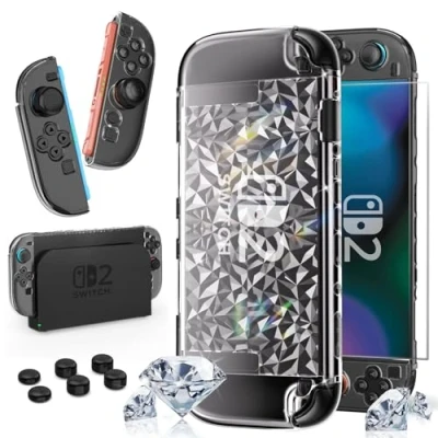 Imagen de HEYSTOP Carcasa para Nintendo Switch 2 Dockable PC Funda Transparente con Película Templada y Tapa del Pulgar Joystick Controller Accessories