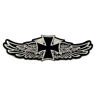Imagen de Chopper Cruz Biker Parches Termoadhesivos Bordados Aplique Para Ropa, Tamaño: 12,2 x 3,9 cm
