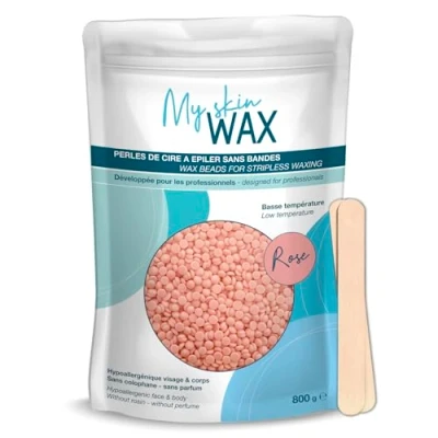 Imagen de My Skin Wax Perlas de Cera para Depilación sin Bandas, 800g, Hipoalergénico, Suave Enrojecimiento, Especial pieles sensibles Hombre Mujer, Rostro, Brasileño (Rosa, 800g)