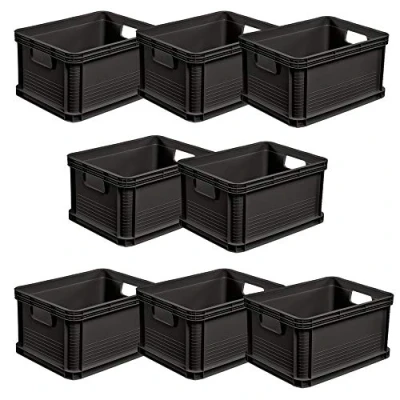 Imagen de keeeper Robusta Juego de Cajas Transporte, Resistente a ácidos y apto para alimentos, 40 x 30 22 cm, 20 l, Robert, Gris Grafito, 8 piezas