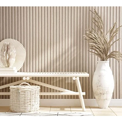 Imagen de Papel pintado madera beige efecto tablas de roble marrón claro 3D para dormitorio o salón fabricado en Alemania 10,05 x 0,53m