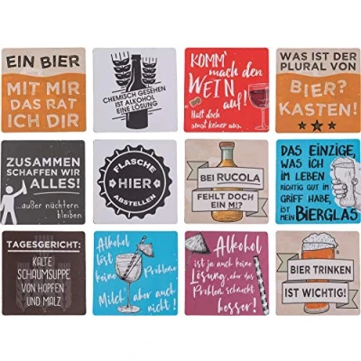 Imagen de ootb Posavasos de madera con refranes y citas «Slogans» (12 unidades)