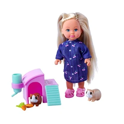 Imagen de Simba 105733636 Evi Love Guinea Pigs, muñeca de Juguete con Dos cobayas y casita, Botella Zanahorias, 12 cm, a Partir 3 años, Multicolor