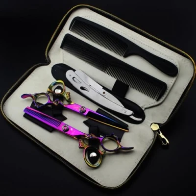 Imagen de JIESENYU tijeras profesionales, de peluquería, para cortar el pelo, peluquero, barbero, 15,24 cm, acero inoxidable, multicolor