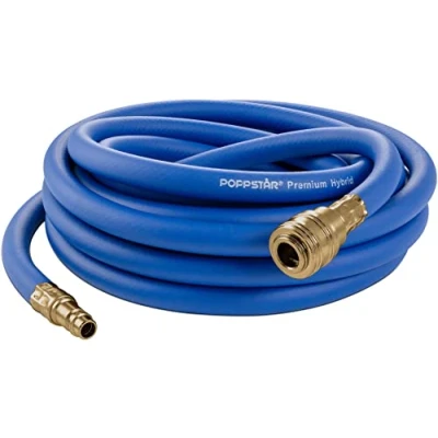 Imagen de Poppstar Manguera Compresor Aire 5m (PVC híbrido con tejido, ⌀ interior 9,2mm acoplamiento rápido y conector macho de latón), hasta 20 bar, azul