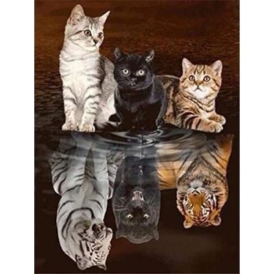Imagen de OWN4B Kits de punto cruz estampados, patrón impreso gatos o tigres, 11 quilates, 14.2 x 18.1 pulgadas, kit bordado (gatos)