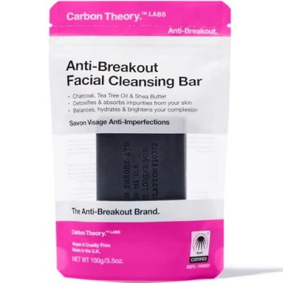 Imagen de Carbon Theory Barra de limpieza facial con carbón activado y aceite árbol té orgánico, desintoxica absorbe las impurezas tu piel, natural, vegano libre crueldad, 100 g