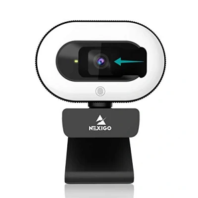 Imagen de NexiGo StreamCam N930E, 1080P Webcam con Luz de Anillo y Cubierta Privacidad, Enfoque Automático, Plug &amp; Play, Cámara Web para Clases en Línea, Zoom Skype, PC Mac Portátil Computadora