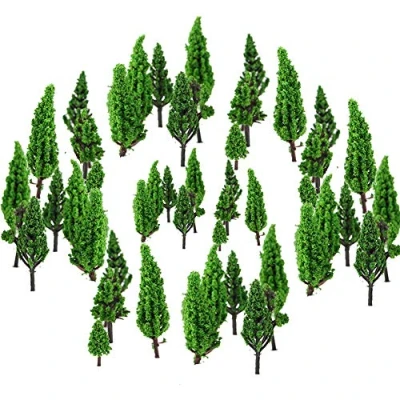 Imagen de 50 piezas modelo de árboles en miniatura, construcción maquetas, H0,tren, paisaje, diorama, arquitectura, árboles, tablón para paisajes, minipaisajismo, color verde natural