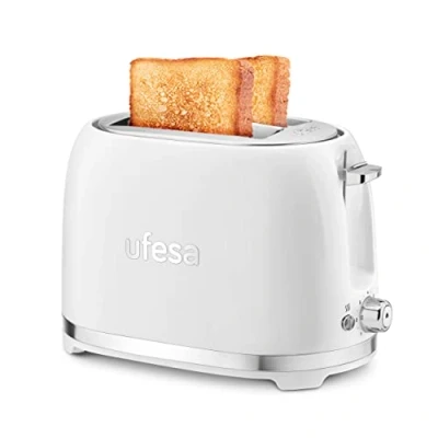 Imagen de Ufesa Classic PinUp Tostador de 2 Ranuras Anchas Vintage, 850W, 7 Niveles, Función Recalentar, Descongelar y Cancelar, Bandeja Recogemigas, Blanco