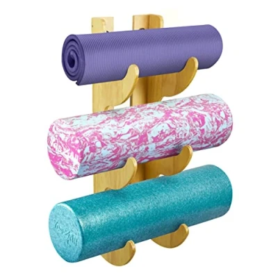 Imagen de Yes4All Soporte de pared para rodillo espuma madera/soporte esterilla yoga almacenar accesorios y decoración gimnasio en casa