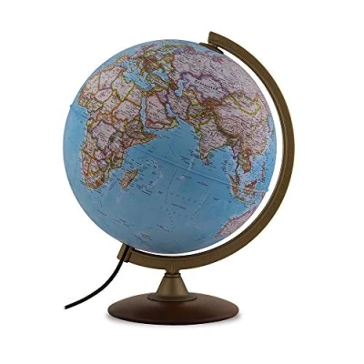 Imagen de TECNODIDATTICA Globo Terráqueo NATGEO Explorer Classic 30 Cartografía Físico Política National Geographic Base de Madera Haya Iluminado Texto en Español Diámetro cm