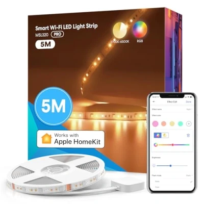 Imagen de meross Tiras LED WiFi, 5M RGBWW Inteligente, 2700K 6500K,Compatible con Apple HomeKit, Alexa y Google Assistant, Control App Mando a Distancia
