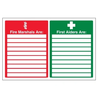 Imagen de VSafety Fire Marshals/First Aiders Señal (300 mm x 200 mm), vinilo autoadhesivo