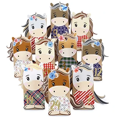 Imagen de Papierdrachen Calendario de adviento DIY para Rellenar Caballos troquelados con 24 Bolsas Papel marrón y Hacer tú Mismo Navidad 2021.