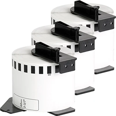 Imagen de 3x compatible Etiquetas continuas DK22205 blanco para Brother impresora de etiqueta QL1050 / QL1060 QL500, QL550, QL560, QL570, QL580, QL650, QL700, QL710, QL720 62mm x 30.48m