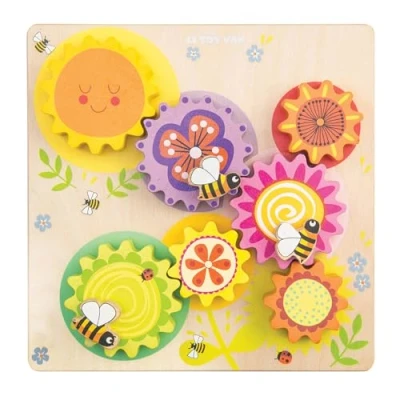 Imagen de Le Toy Van PL095 juguete educativo de madera para niños 1 año con 7 engranajes giratorios y 3 asas en forma abeja, Montessori el desarrollo sensorial la motricidad fina