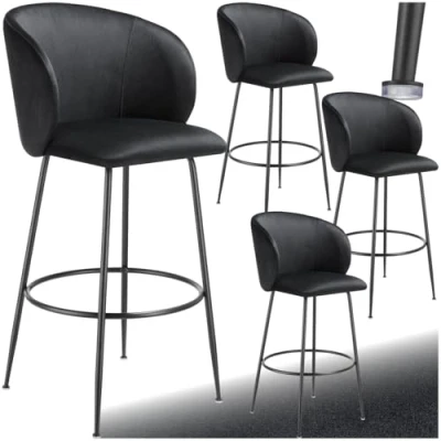 Imagen de TecTake® Taburete Alto con Respaldo Acolchado, Silla Alta de Cocina Reposapiés, Banqueta Patas Acero y Topes Antideslizantes, Bar, 4 sillas Negro/Negro