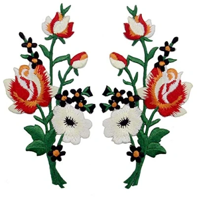 Imagen de Parche termoadhesivo para la ropa, diseño De Ramo Flores Boho, rojo blanco