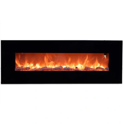 Imagen de Sined Aprica Chimenea Electrica De Pared Acero y Cristal 1500w Negro Efecto Llama Led Realista Con 6 Niveles Intensidad Luz Mando a Distancia Para Hogar Oficina