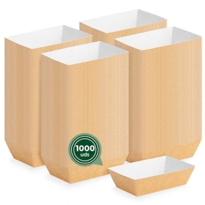 Imagen de MAXI PRODUCTS 1000 unidades Cuenco Cartón Desechables Aperitivos Comida para llevar Bandeja Comidas frías y calientes Aperitivo Desechable 9,5x6,5x3,5cm APILABLE
