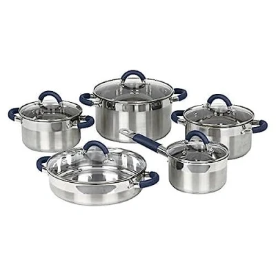 Imagen de Jata BC10 Batería Cocina 10 piezas de Acero Inoxidable, Antiadherente, Apta para Todo Tipo Cocinas Incluso Inducción, Tapa Vidrio Temperit