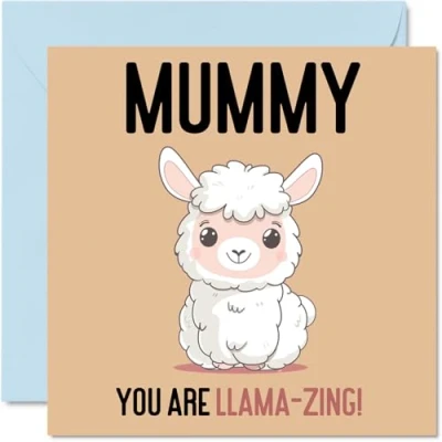 Imagen de tarjetas de cumpleaños para mamá, llama Zing, divertida tarjeta feliz mamá hijo e hija, del día la madre madre, felicitación broma 145 mm x