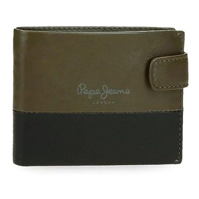 Imagen de Pepe Jeans Dual Cartera Horizontal con Cierre de Clic Verde 11x8,5x1 cms Piel