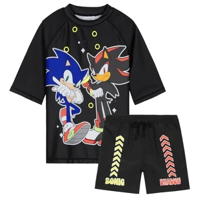 Imagen de Get Trend Conjunto de Bañador Niño Natacion Adolescente Set Baño 2 Piezas con Camiseta y Pantalones Cortos (5 6 Años, Negro Sonic)