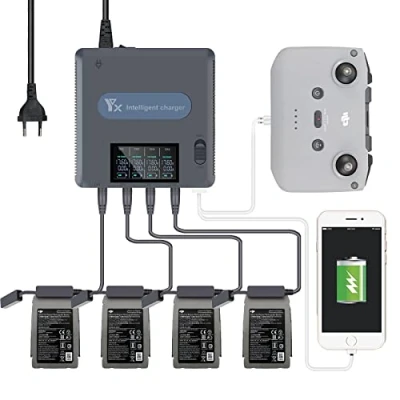 Imagen de LYONGTECH Cargador de batería con pantalla LCD para DJI Mavic 2 Pro/Zoom, carga 4 baterías y puertos USB al mismo tiempo, estación paralela 6 en 1, accesorios