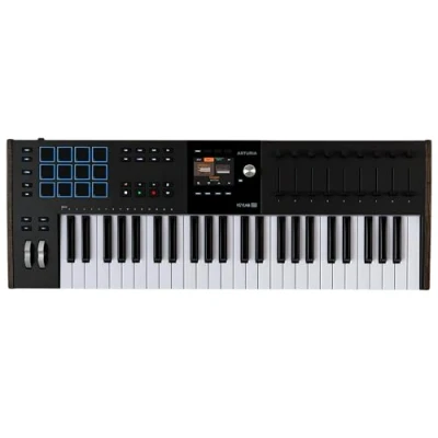 Imagen de Arturia KeyLab 49 MK3 Black, teclado c/controlador MIDI producción, paq. software todo en 1 teclas, 9 codificadores, faders, rueda modulación, inflexión tono, 12 almohadillas Negro