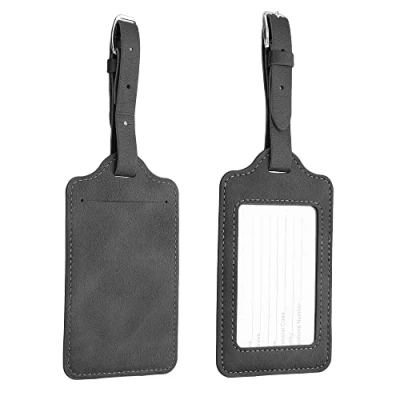 Imagen de kwmobile 2X Etiqueta para Maleta Tarjetas de identificación Equipaje Cuero sintético Colgante Viajes Antracita