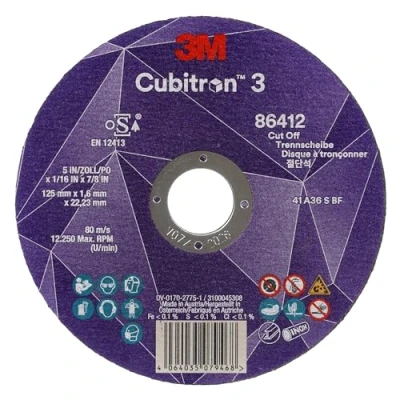 Imagen de 3M Cubitron 3 Disco de Corte, 86580, 80+, T41, 125 mm x 0.8 22.23 mm, EN, Paquete 25 Unidades